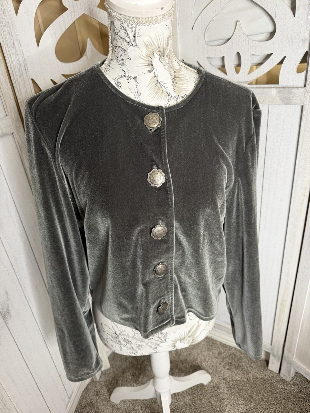 Double D Ranch Wear Women's Top Western Velvet Gray Green SW Buttons Sz Small